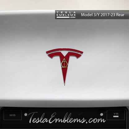 Deathly Hallows Tesla Emblem Decals (Front + Back) | Model Y