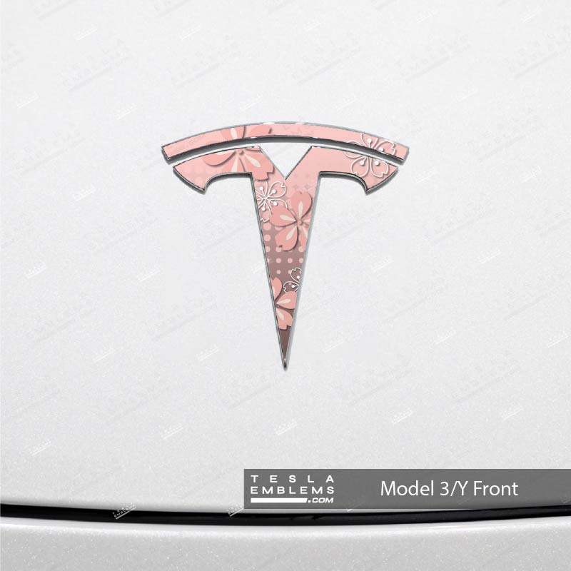 Cherry Blossoms Tesla Emblem Decals (Front + Back) | Model Y