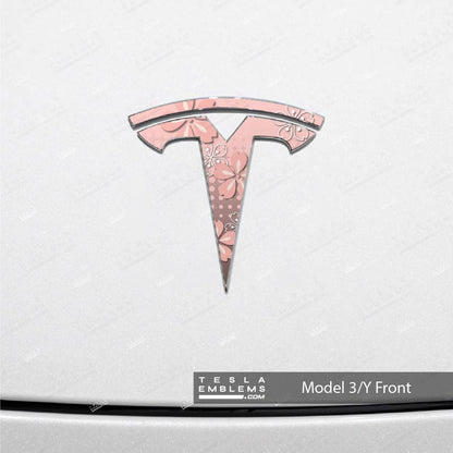 Cherry Blossoms Tesla Emblem Decals (Front + Back) | Model 3