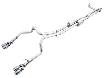 AWE Tuning 0FG Catback Split Rear Exit Exhaust for 4th Gen Silverado/Sierra 1500 6.2L (with bumper cutouts) - Quad Chrome Silver Tips 3015-42203