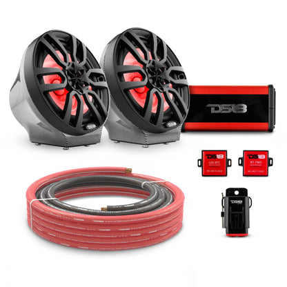 8" Loaded Flat Mount Speaker Pods with Amplifier, Installation Kit and RGB LED Lights, Package for Can-Am Spyder & Ryker