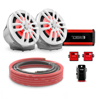 8" Loaded Flat Mount Speaker Pods with Amplifier, Installation Kit and RGB LED Lights, Package for Can-Am Spyder & Ryker