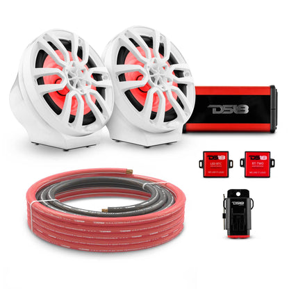 8" Loaded Flat Mount Speaker Pods with Amplifier, Installation Kit and RGB LED Lights, Package for Can-Am Spyder & Ryker