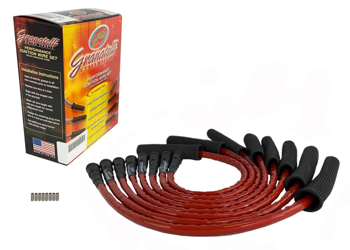 Granatelli 23" 2010–2014 Ford Raptor 6.2L 0-Ohm Red High-Temp Spark Plug Wires w/ Black Kevlar Boots – 28-2116HTRB