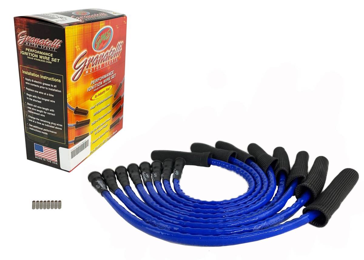 Granatelli 23" 2010–2014 Ford Raptor 6.2L 0-Ohm Blue High-Temp Spark Plug Wires w/ Black Kevlar Boots – 28-2116HTBLB