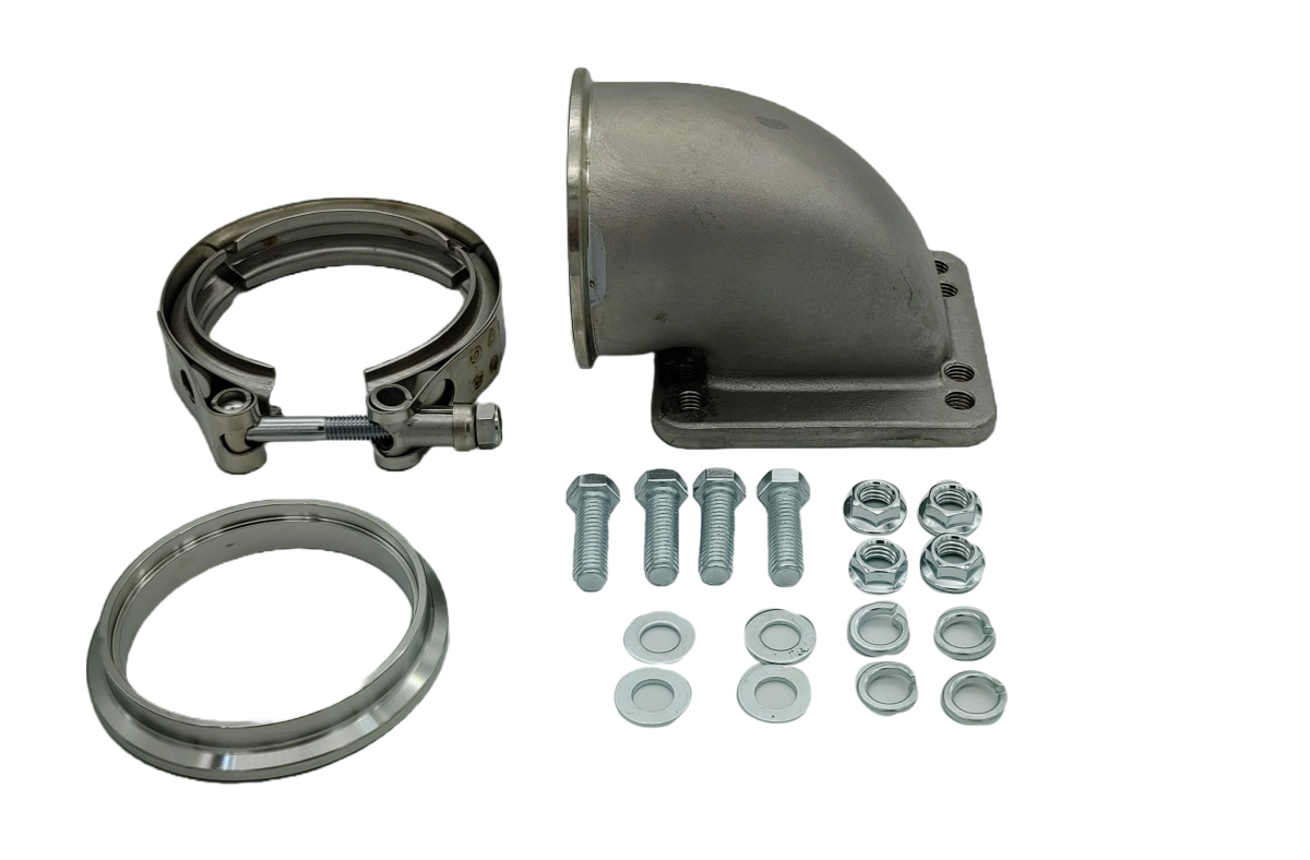 Granatelli 90° Turbo Adapter – 3.0" V-Band to T3/T4 Housing, Cast Threaded - 540209