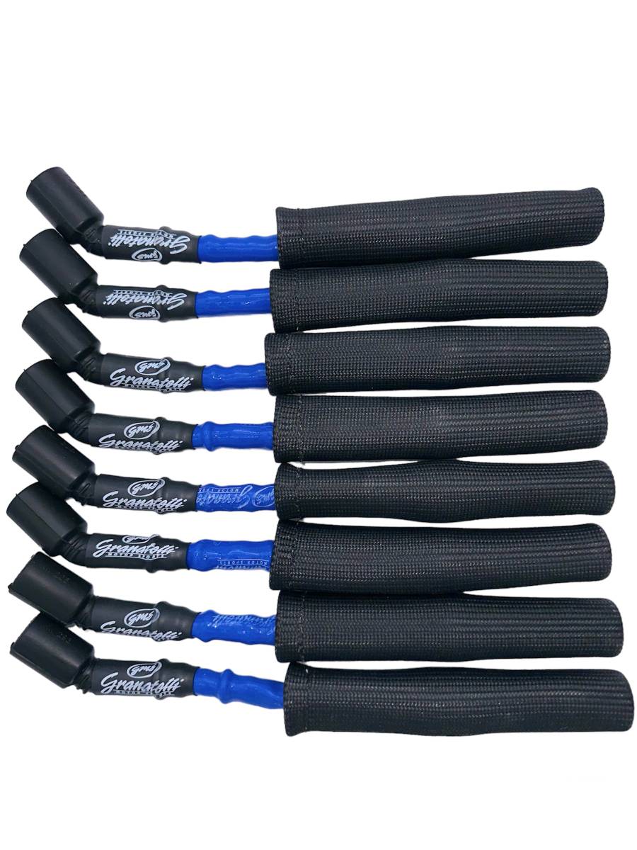 Granatelli 8" GM LS/LT 0-Ohm Blue High-Temp Spark Plug Wires w/ Black Kevlar Boots – 28-1811HTBLB