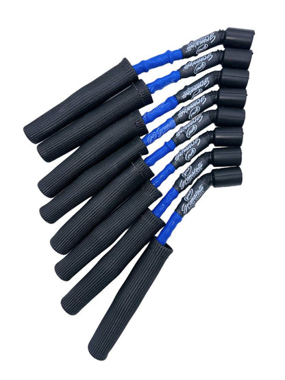 Granatelli 8" GM LS/LT 0-Ohm Blue High-Temp Spark Plug Wires w/ Black Kevlar Boots – 28-1811HTBLB