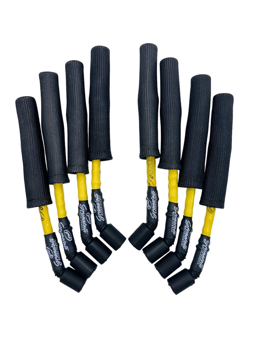 Granatelli 8" GM LS/LT 0-Ohm Yellow High-Temp Spark Plug Wires w/ Black Kevlar Boots – 28-1811HTYB