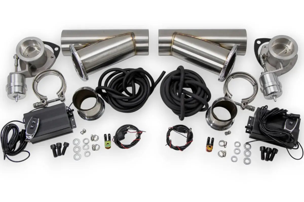 Granatelli 2.5-Inch Dual Round Vacuum/Pressure-Controlled Electronic Stainless Steel Weld-In Exhaust Cutout Kit – 309625K