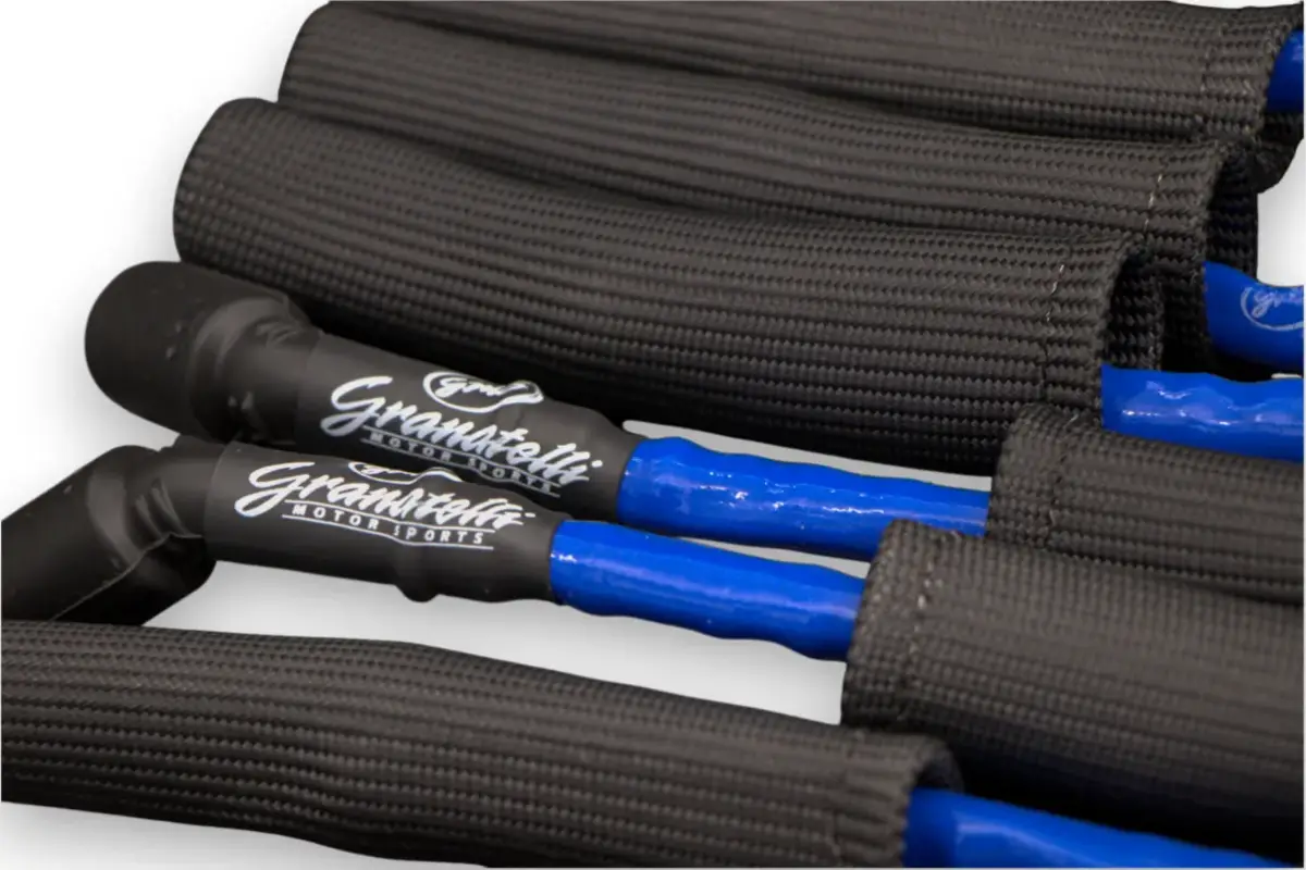 Granatelli 10" GM LS/LT 0-Ohm Blue High-Temp Spark Plug Wires w/ Black Kevlar Boots – 28-1545HTBLB