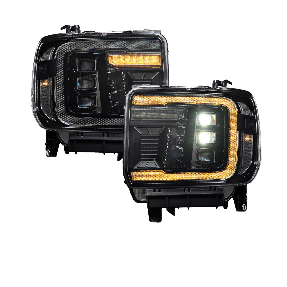 Form Lighting 2014-2018 GMC Sierra 1500 and 2015-2019 GMC Sierra 2500/3500 LED Projector Headlights, Amber DRL Pair  FL0023