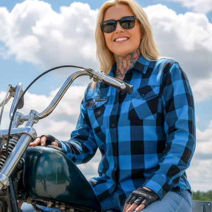 Hot Leathers Ladies 'Wild Road' Black/Aqua Cotton Flannel Shirt - Button Front - Riding - Casual Wear - FLL3004