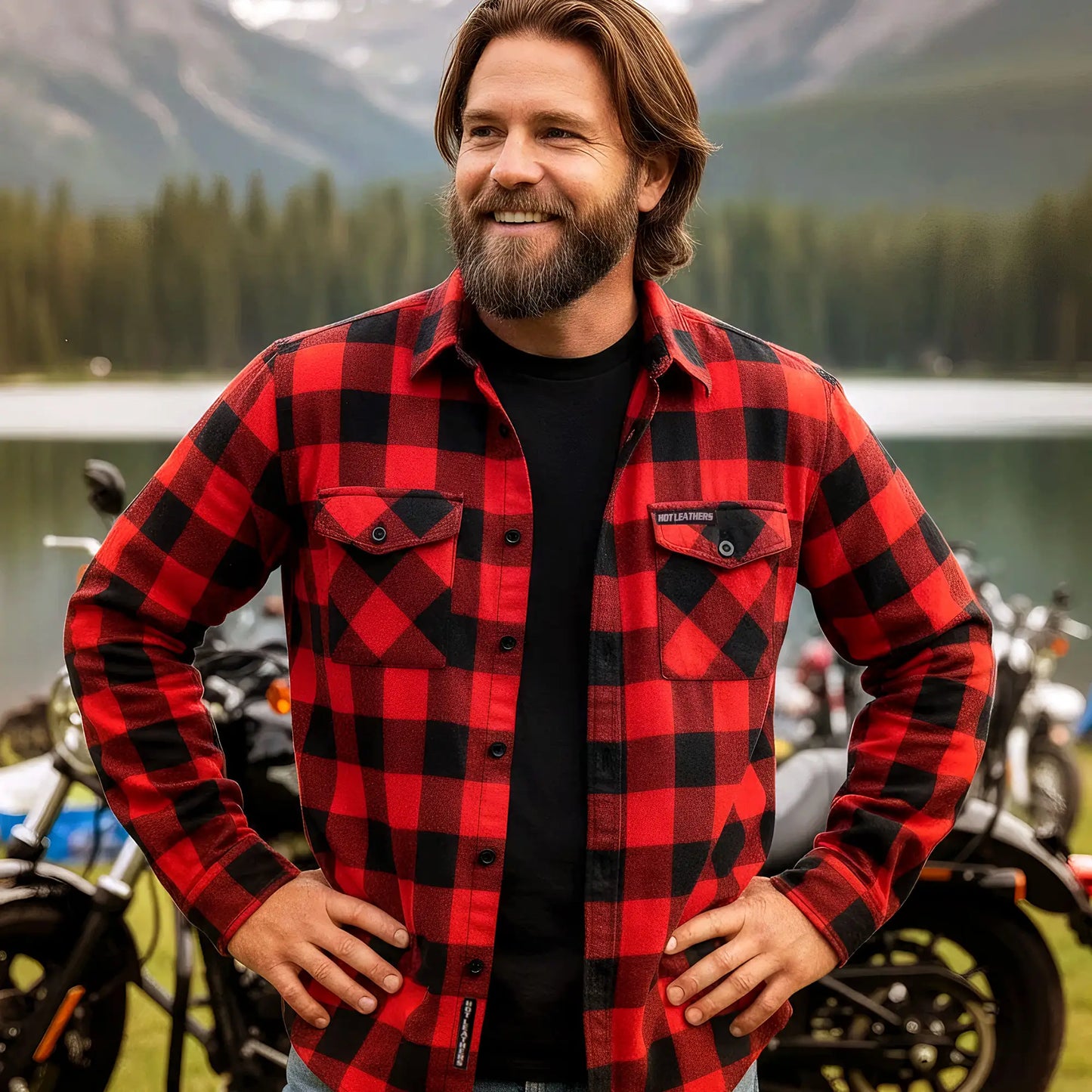Hot Leathers Men's 'Backroad Saints' Black/Red Cotton Flannel Shirt - Button Front - Riding/Casual/ Work Wear - FLM2002