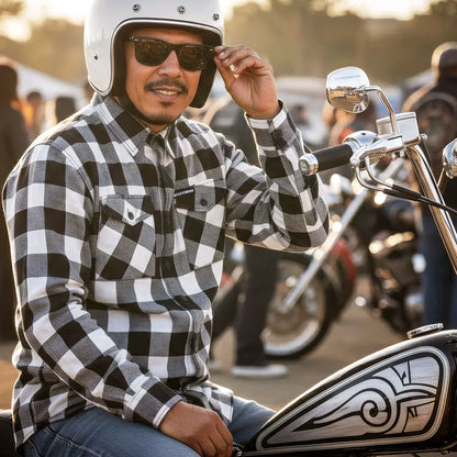 Hot Leathers Men's 'Outlaw Mile' Black/White Cotton Flannel Shirt - Button Front - Riding/Casual/ Work Wear - FLM2004