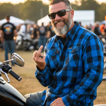 Hot Leathers Men's 'Sin Highway' Black/Blue Cotton Flannel Shirt - Button Front - Riding/Casual/ Work Wear - FLM2006