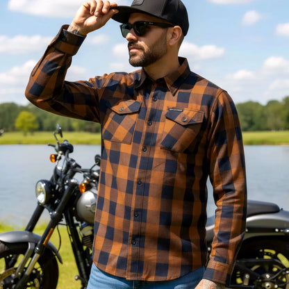 Hot Leathers Men's 'Long Haul' Navy/Brown Cotton Flannel Shirt - Button Front - Riding/Casual/ Work Wear - FLM2016