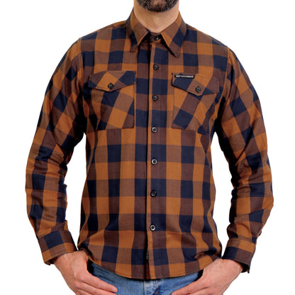 Hot Leathers Men's 'Long Haul' Navy/Brown Cotton Flannel Shirt - Button Front - Riding/Casual/ Work Wear - FLM2016