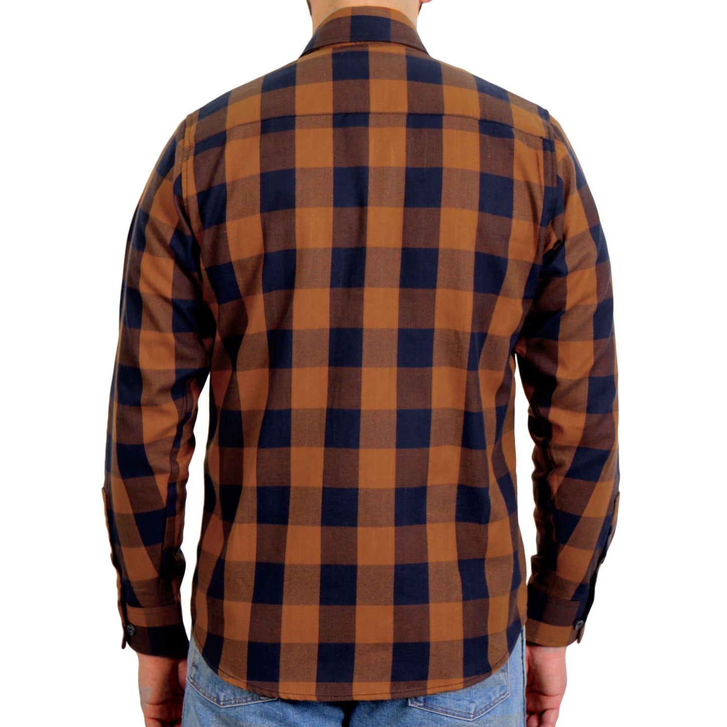 Hot Leathers Men's 'Long Haul' Navy/Brown Cotton Flannel Shirt - Button Front - Riding/Casual/ Work Wear - FLM2016