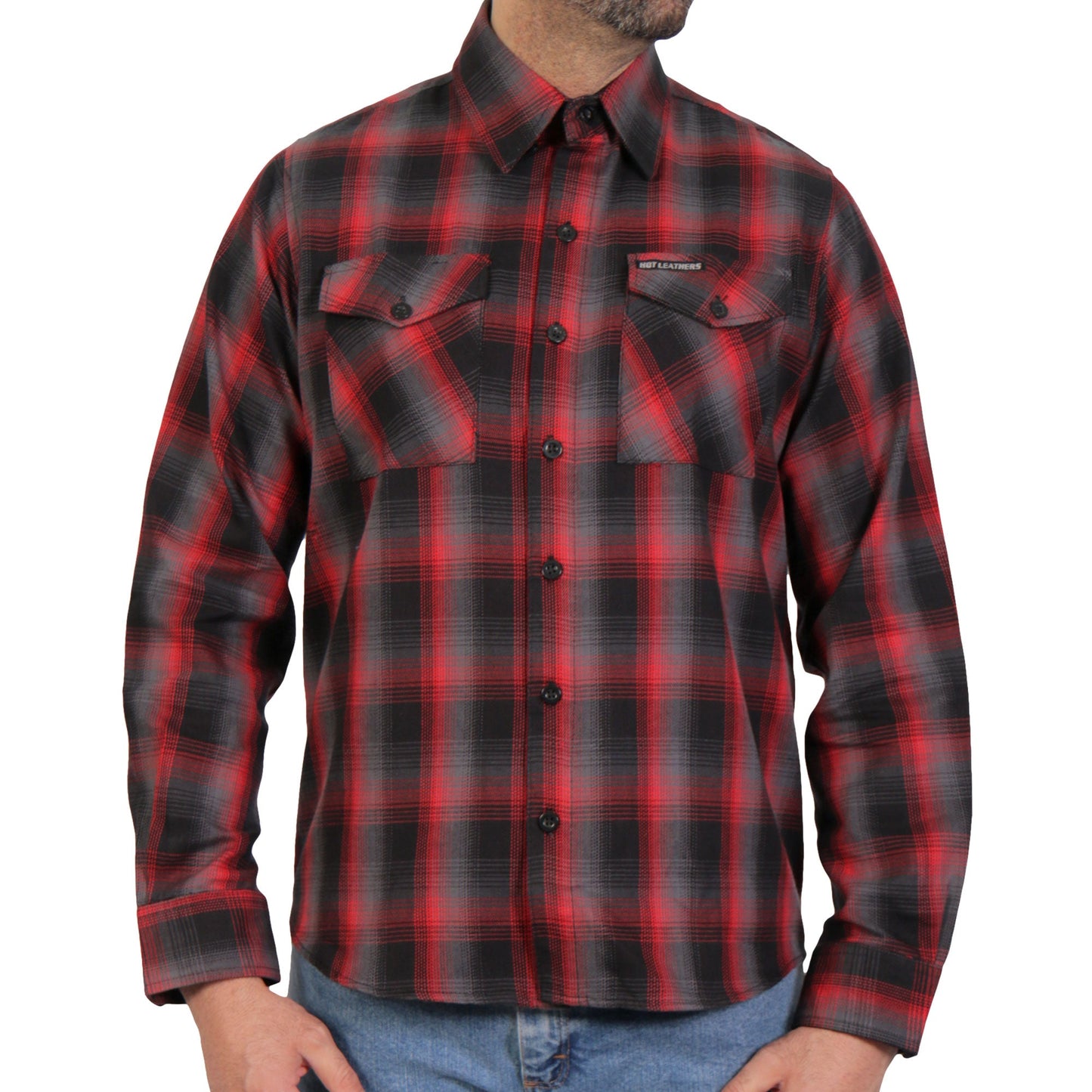 Hot Leathers Men's 'Grave Shift' Black Cotton Flannel Shirt - Button Front - Riding/Casual/ Work Wear - FLM2017