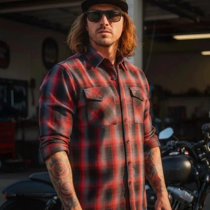 Hot Leathers Men's 'Grave Shift' Black Cotton Flannel Shirt - Button Front - Riding/Casual/ Work Wear - FLM2017