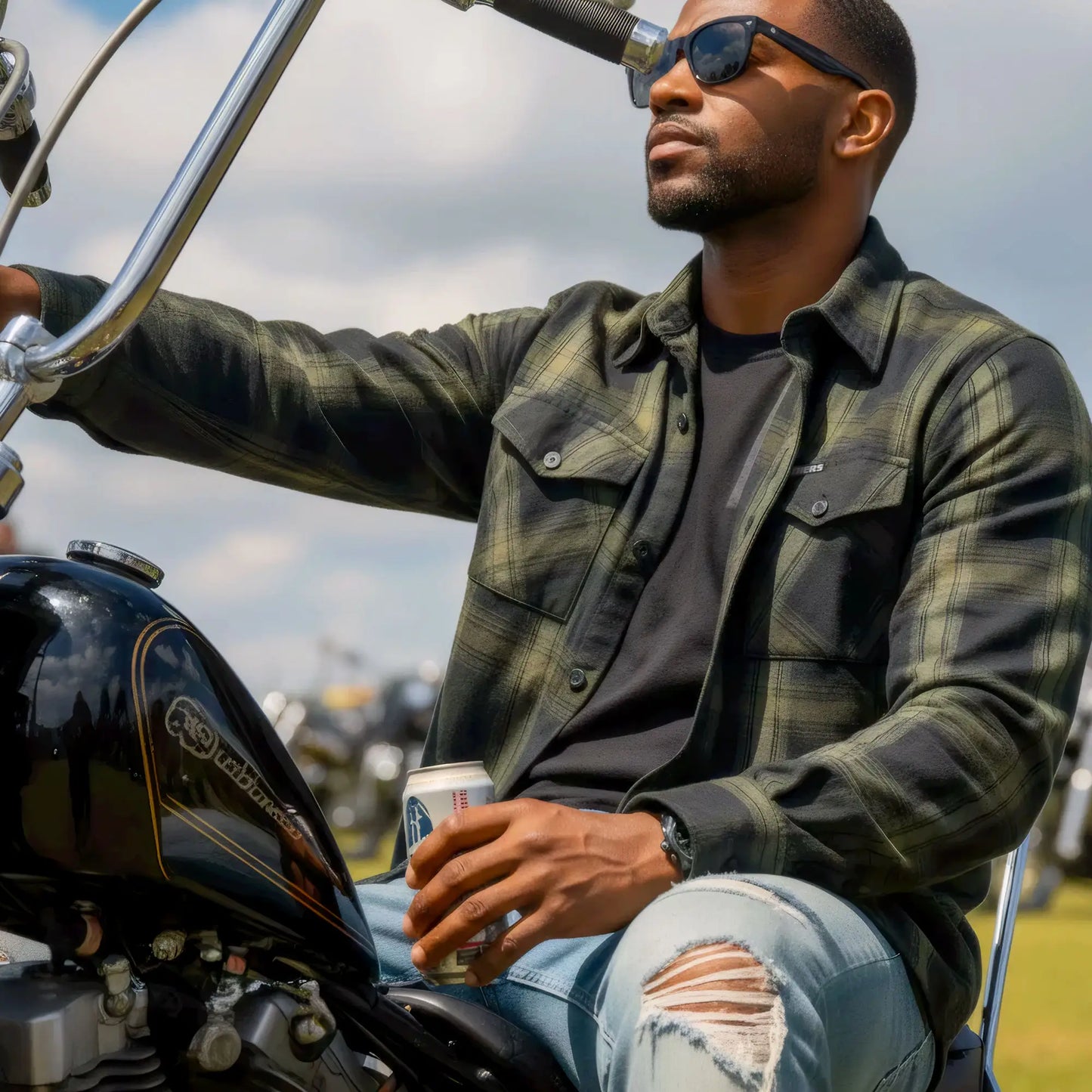 Hot Leathers Men's 'Open Road' Black/Green Cotton Flannel Shirt - Button Front - Riding/Casual/ Work Wear - FLM2018