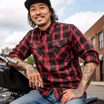Hot Leathers Men's 'Rebel Static' Red/Black Cotton Flannel Shirt - Button Front - Riding/Casual/ Work Wear - FLM2021