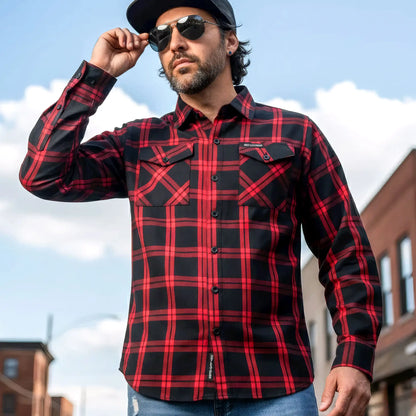 Hot Leathers Men's 'Rebel Static' Red/Black Cotton Flannel Shirt - Button Front - Riding/Casual/ Work Wear - FLM2021