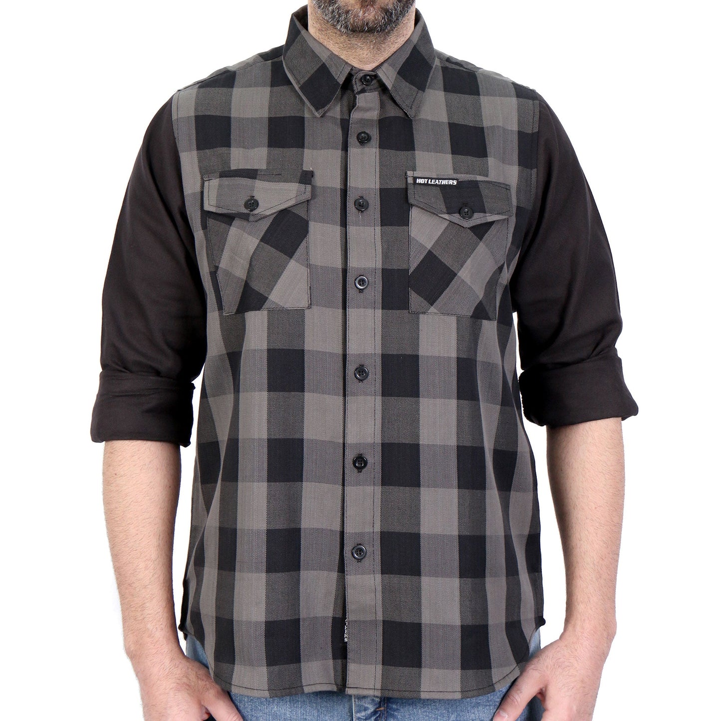 Hot Leathers Men's 'Dead End' Black/Gray Cotton Flannel Shirt - Button Front - Riding/Casual/ Work Wear - FLM2042