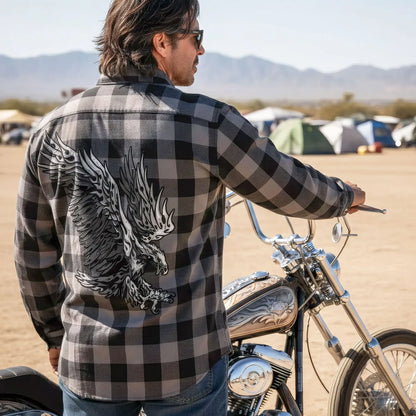 Hot Leathers Men's 'Tribal Eagle' Black/Gray Cotton Flannel Shirt - Button Front - Riding/Casual/ Work Wear - FLM2102