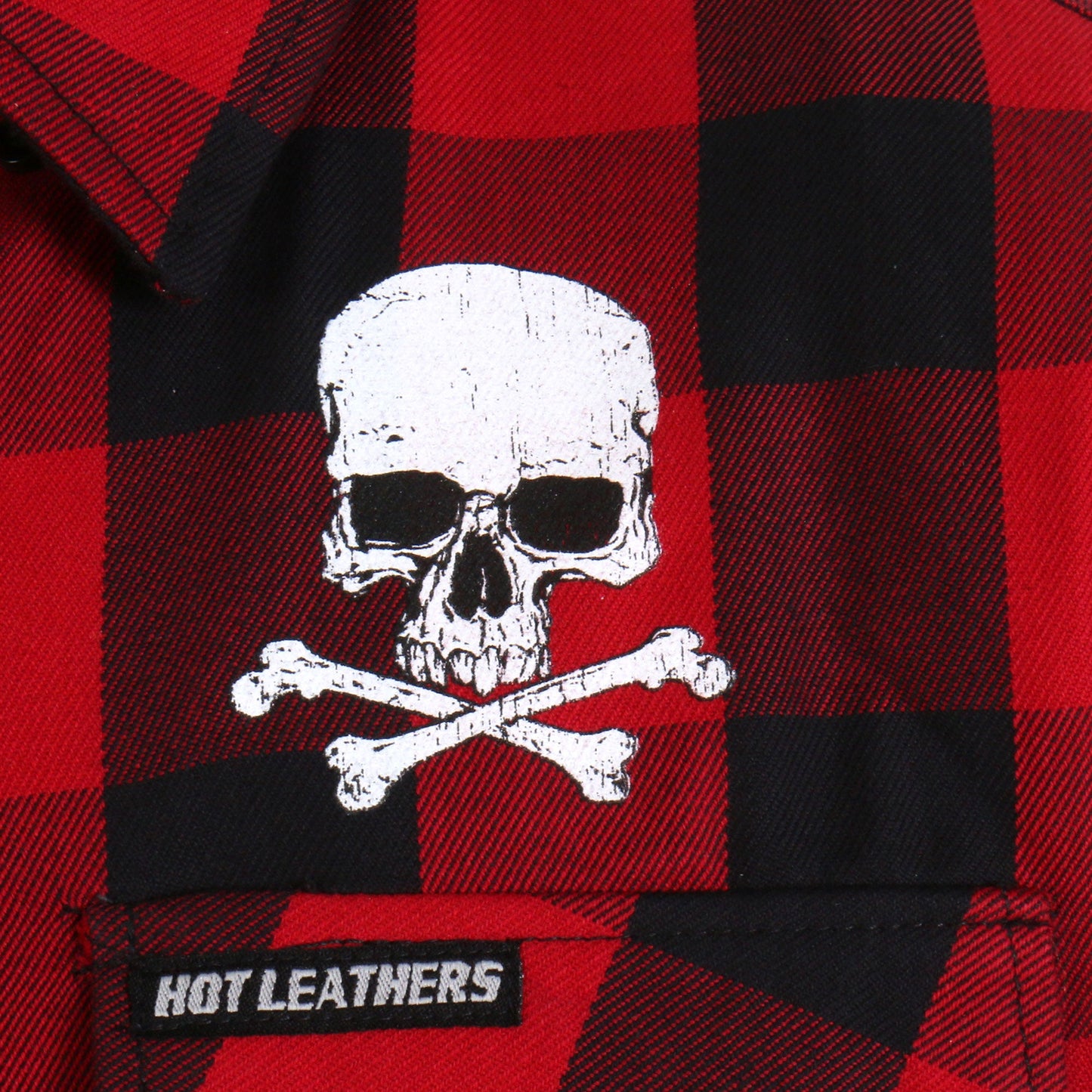 Hot Leathers Men's 'Skull & Bones' Black/Red Cotton Flannel Shirt - Button Front - Riding/Casual/ Work Wear - FLM2103