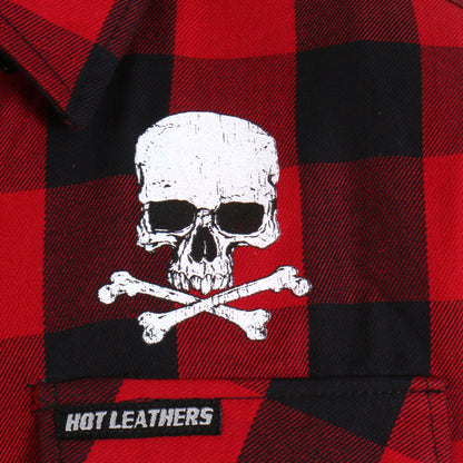 Hot Leathers Men's 'Skull & Bones' Black/Red Cotton Flannel Shirt - Button Front - Riding/Casual/ Work Wear - FLM2103