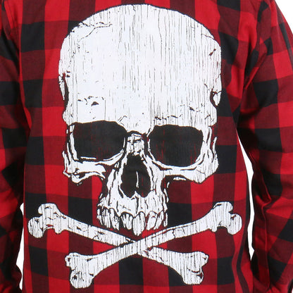 Hot Leathers Men's 'Skull & Bones' Black/Red Cotton Flannel Shirt - Button Front - Riding/Casual/ Work Wear - FLM2103