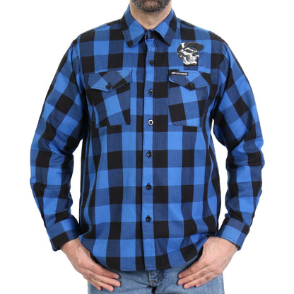 Hot Leathers Men's 'Snap Back' Black/Blue Cotton Flannel Shirt - Button Front - Riding/Casual/ Work Wear - FLM2107