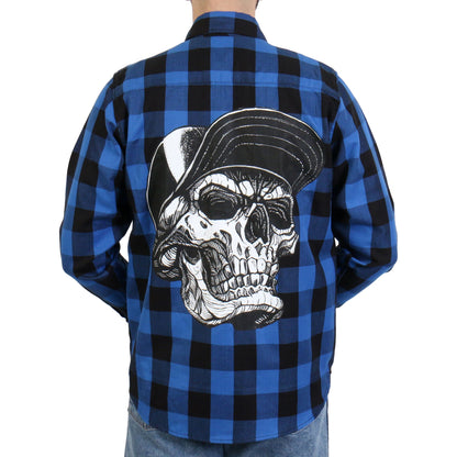 Hot Leathers Men's 'Snap Back' Black/Blue Cotton Flannel Shirt - Button Front - Riding/Casual/ Work Wear - FLM2107