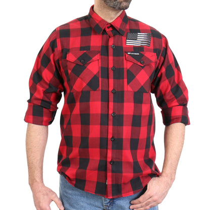 Hot Leathers Men's 'Bullets' Black/Red Cotton Flannel Shirt - Button Front - Riding/Casual/ Work Wear - FLM2110