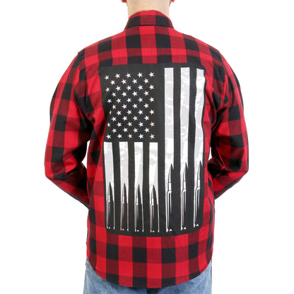 Hot Leathers Men's 'Bullets' Black/Red Cotton Flannel Shirt - Button Front - Riding/Casual/ Work Wear - FLM2110