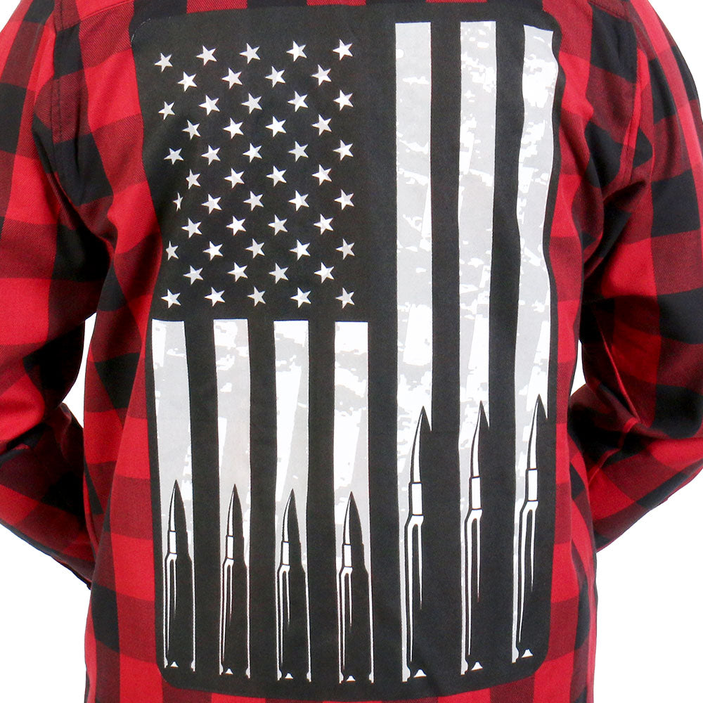Hot Leathers Men's 'Bullets' Black/Red Cotton Flannel Shirt - Button Front - Riding/Casual/ Work Wear - FLM2110