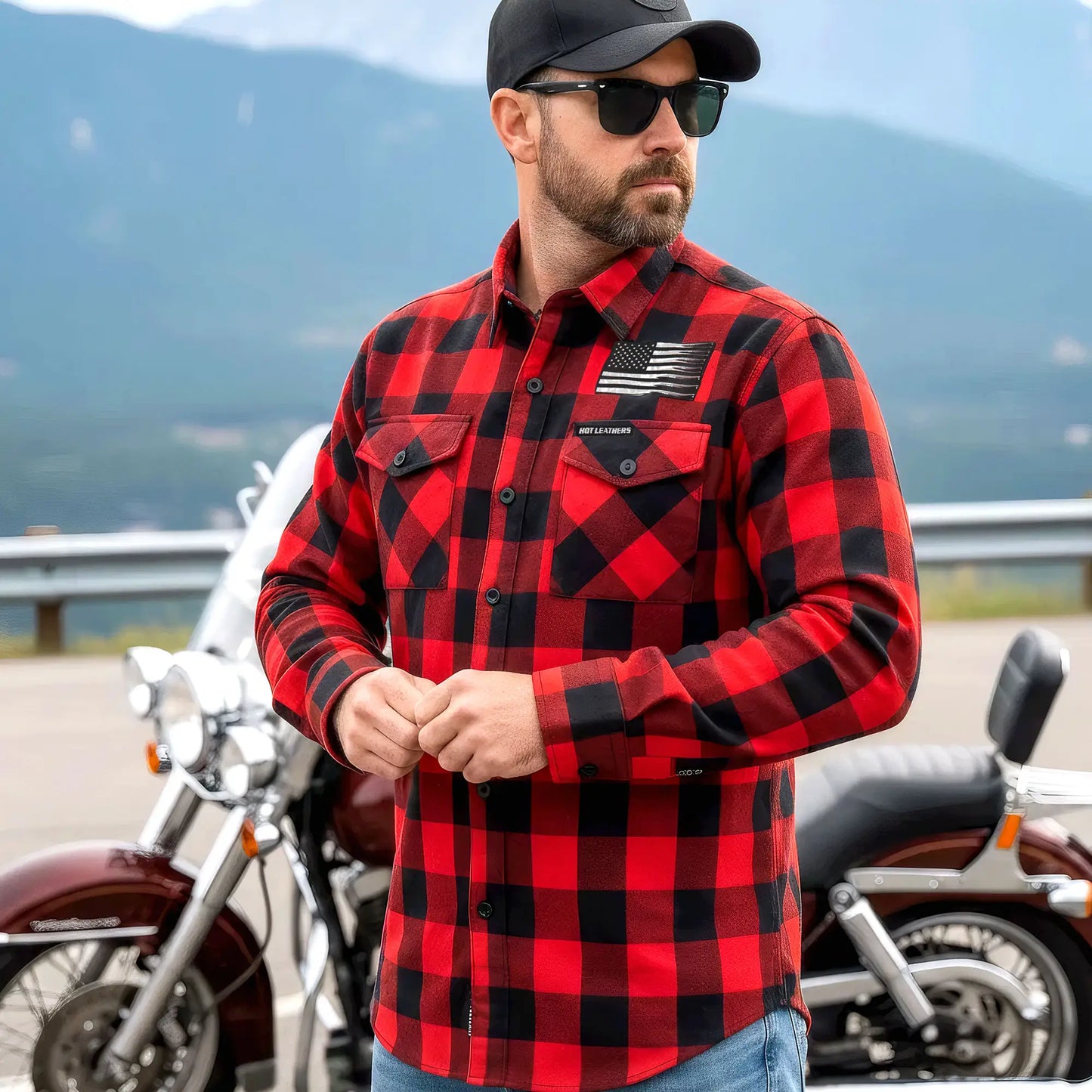 Hot Leathers Men's 'Bullets' Black/Red Cotton Flannel Shirt - Button Front - Riding/Casual/ Work Wear - FLM2110