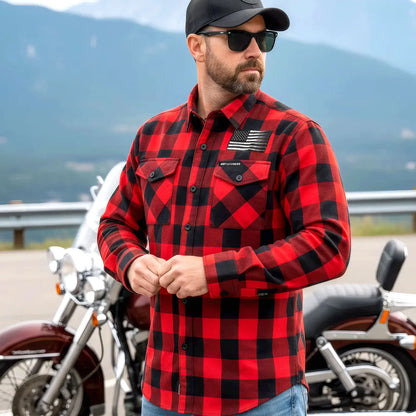 Hot Leathers Men's 'Bullets' Black/Red Cotton Flannel Shirt - Button Front - Riding/Casual/ Work Wear - FLM2110
