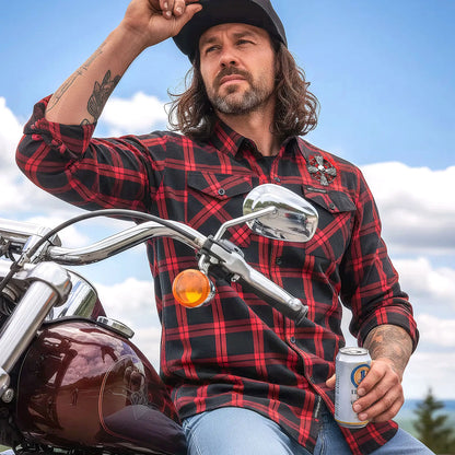 Hot Leathers Men's 'Celtic Cross' Red/Black Cotton Flannel Shirt - Button Front - Riding/Casual/ Work Wear - FLM2112