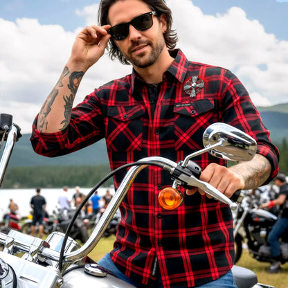 Hot Leathers Men's 'Celtic Cross' Red/Black Cotton Flannel Shirt - Button Front - Riding/Casual/ Work Wear - FLM2112
