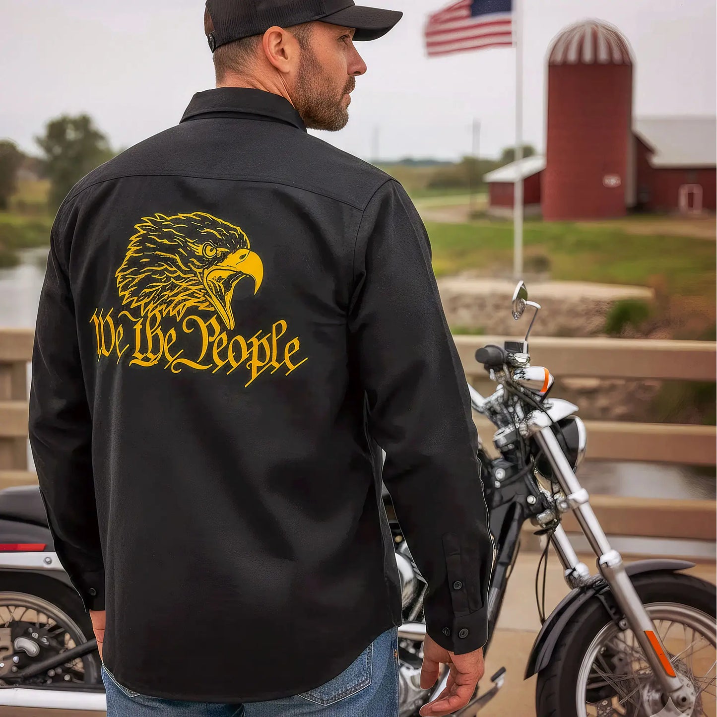 Hot Leathers Men's 'We The People' Black Cotton Flannel Shirt - Button Front - Riding/Casual/ Work Wear - FLM2114