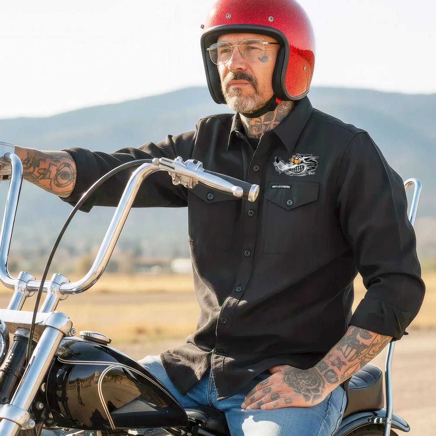 Hot Leathers Men's 'Race Wolf' Black Cotton Flannel Shirt - Button Front - Riding/Casual/ Work Wear - FLM2115