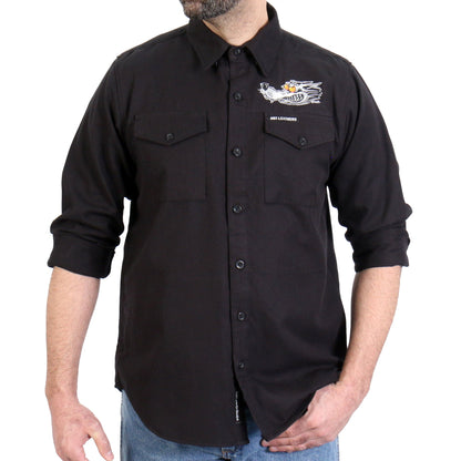 Hot Leathers Men's 'Race Wolf' Black Cotton Flannel Shirt - Button Front - Riding/Casual/ Work Wear - FLM2115
