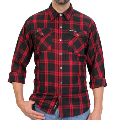 Hot Leathers Men's 'Dead Mile' Red/Black Cotton Flannel Shirt - Button Front - Riding/Casual/ Work Wear - FLM3001