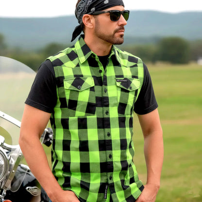 Hot Leathers Men's 'Rattlesmoke' Black/Green Cotton Flannel Shirt - Button Front - Riding/Casual/ Work Wear - FLM5002