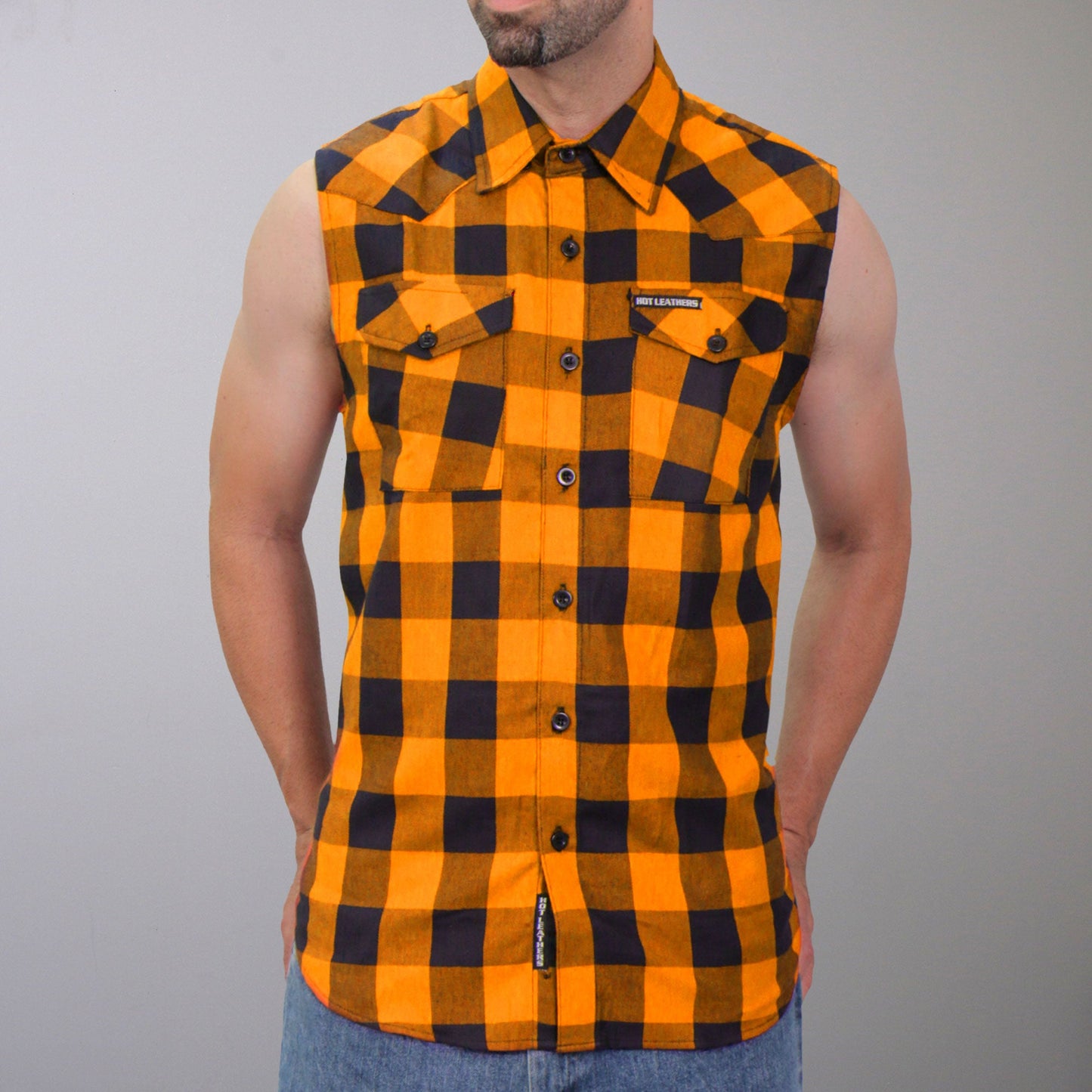 Hot Leathers Men's 'Broken Halo' Black/Orange Cotton Flannel Shirt - Button Front - Riding/Casual/ Work Wear - FLM5003