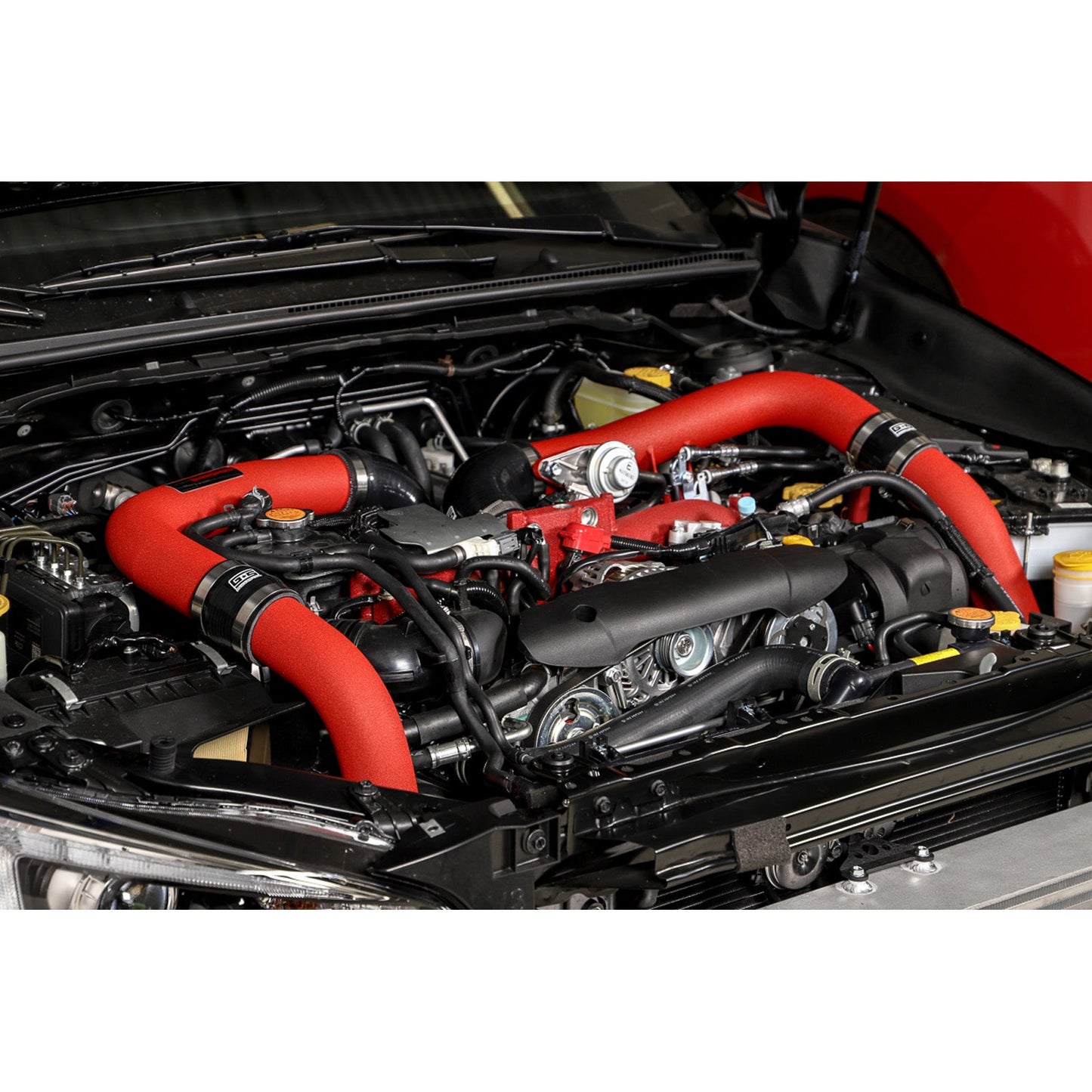GrimmSpeed Front Mount Intercooler Kit - Raw Core with Red Piping - 2015-21 Subaru STI GRM090236