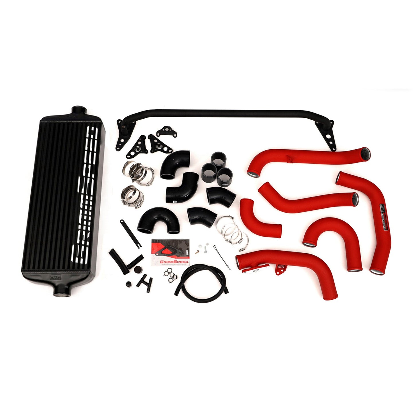 GrimmSpeed Front Mount Intercooler Kit - Black Core with Red Piping - 2015-21 Subaru STI GRM090258